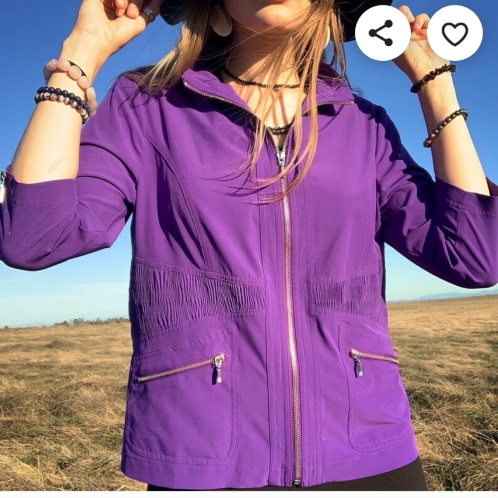 Zenergy Chicos Womens Athletic jacket coat size XL 3 zip up Purple lightweight